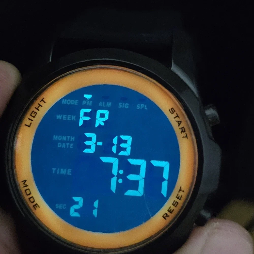 Men's Digital Watch 48MM Black Case Black Plastic Bands New Battery‎